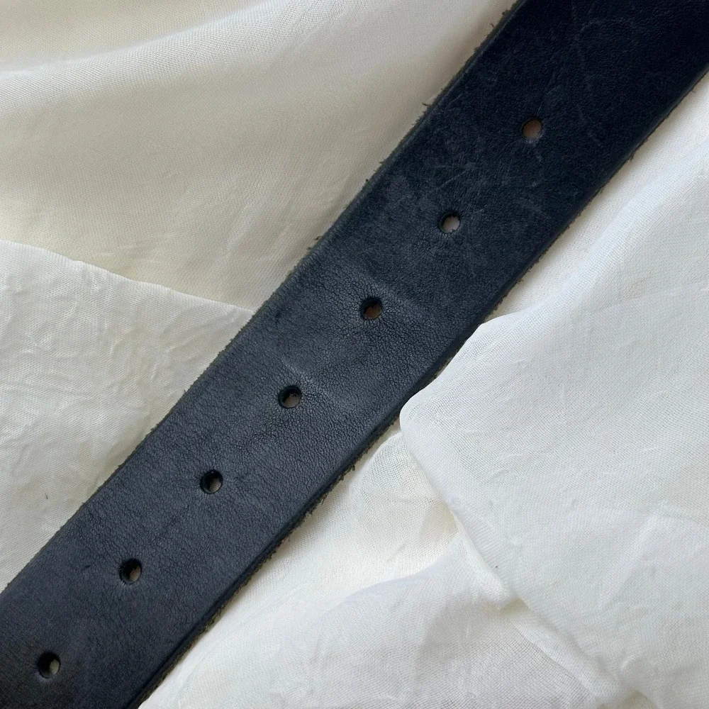 American‎ Eagle Belt Mens 35 Black Leather Buckle VTG Rugged Eagle Logo Y2K